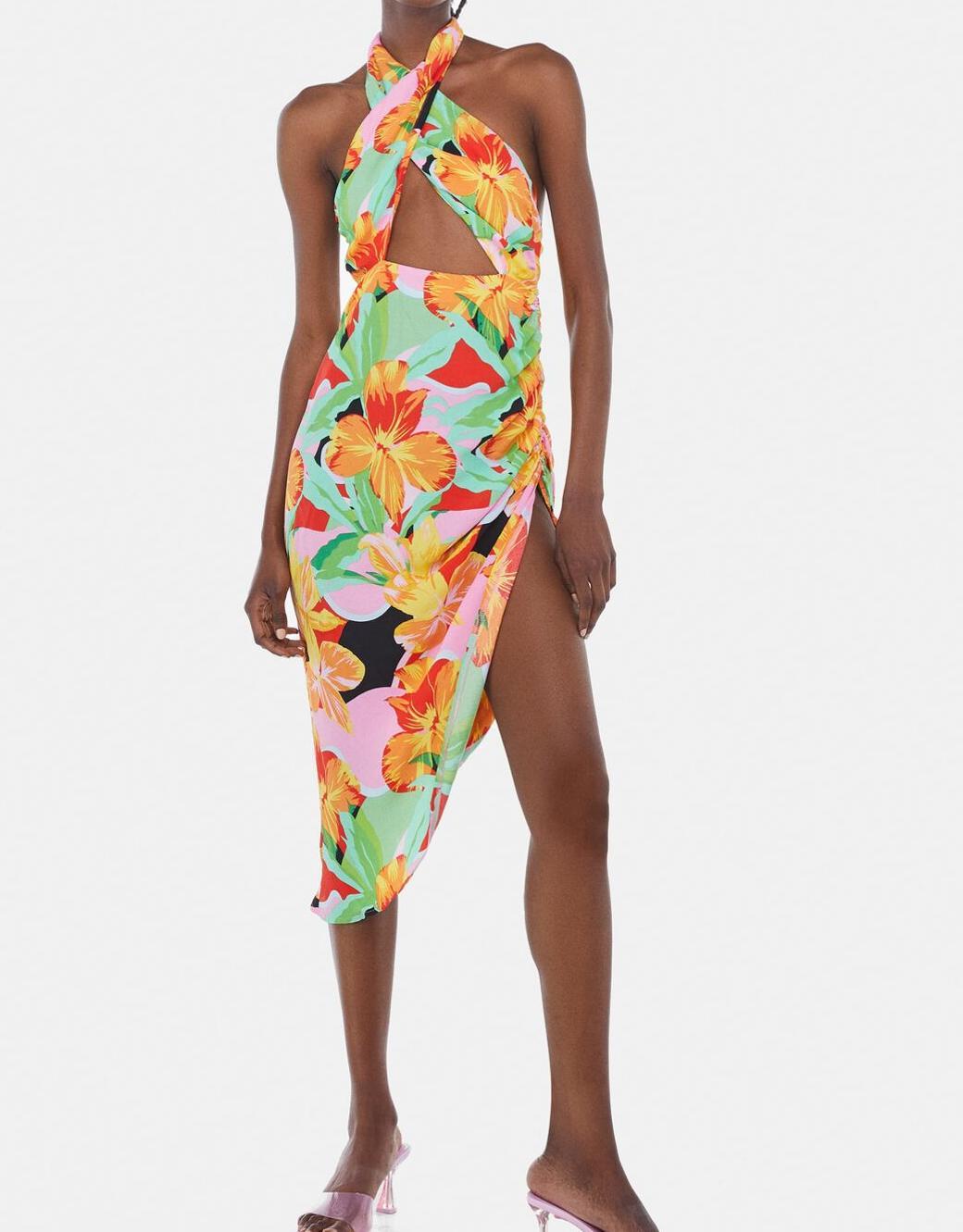 Hip Summer New Printed Irregular Asymmetric Halter Dress Bella Mia