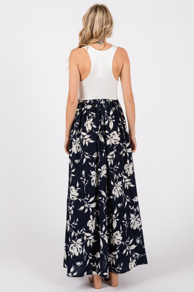 Navy Colorblock Floral Maxi Dress PinkBlush