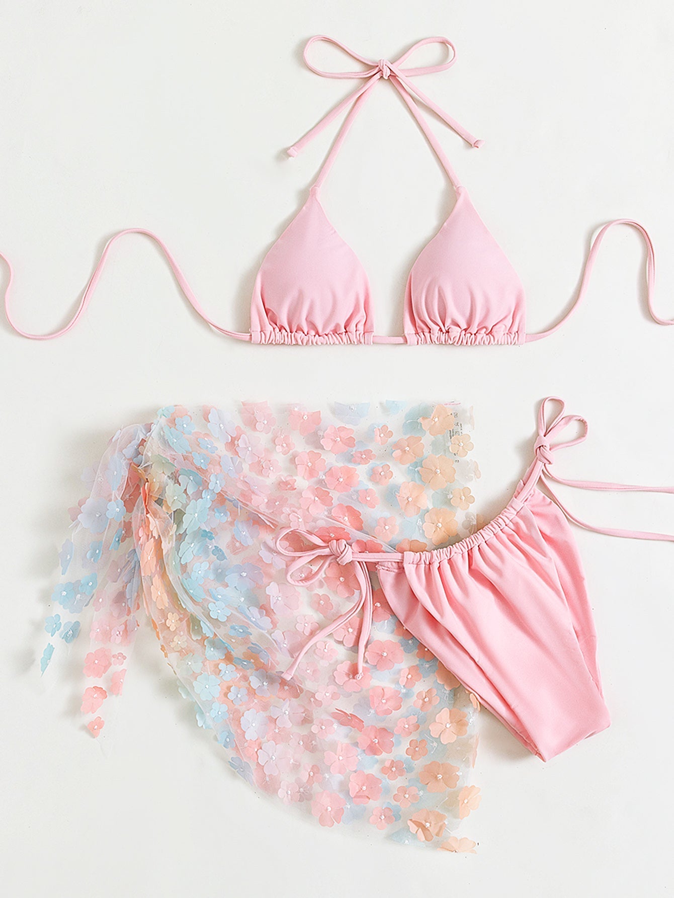 Bikini Swimsuit Women Three-Piece Suit Sexy Bikini Halter Lace-up Floral Gauze Skirt Swimsuit Bella Mia