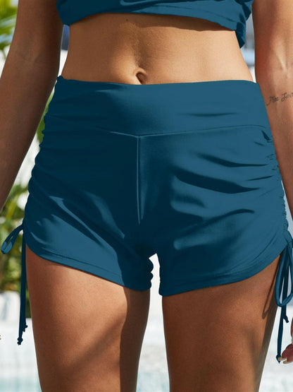 Drawstring Mid-Rise Waist Swim Shorts.