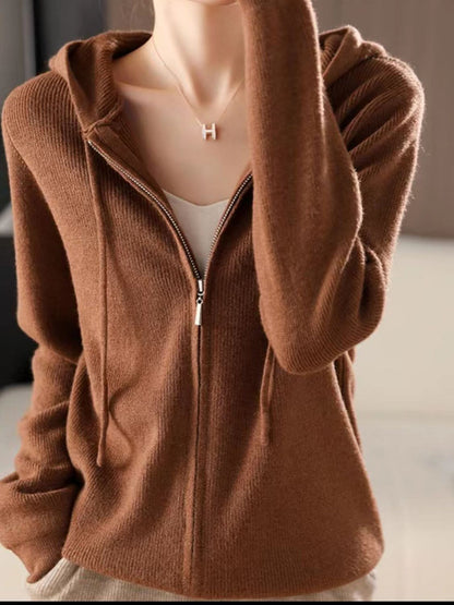 Cozy drawstring hooded sweater with zip-up design