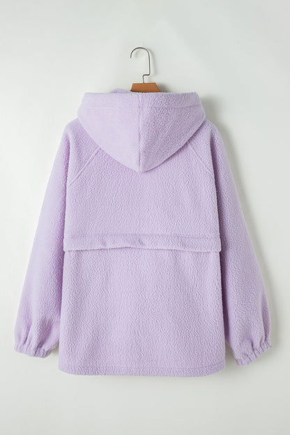 Cozy Lavendula fuzzy drawstring hoodie with zipped pocket