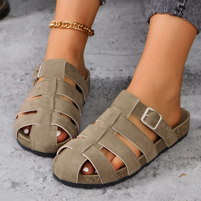 Suede Round Toe Woven Sandals.