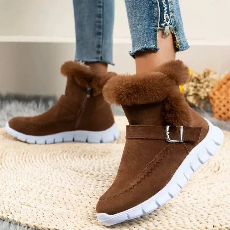 Fuzzy Trim Buckle Ankle Boots With Faux Fur Lining Simply Love