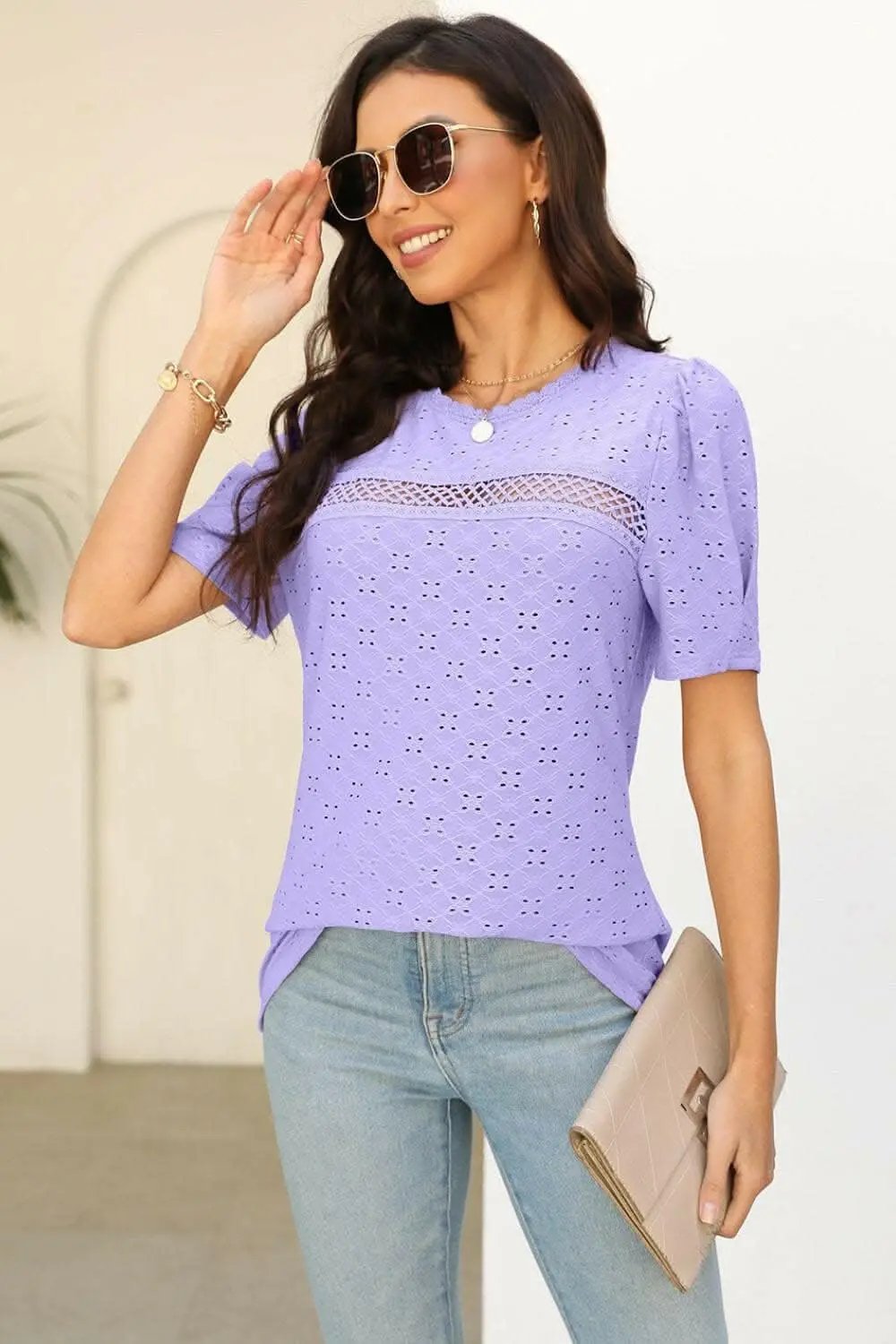 Elegant Eyelet T-Shirt - Comfort & Style - Love Salve 