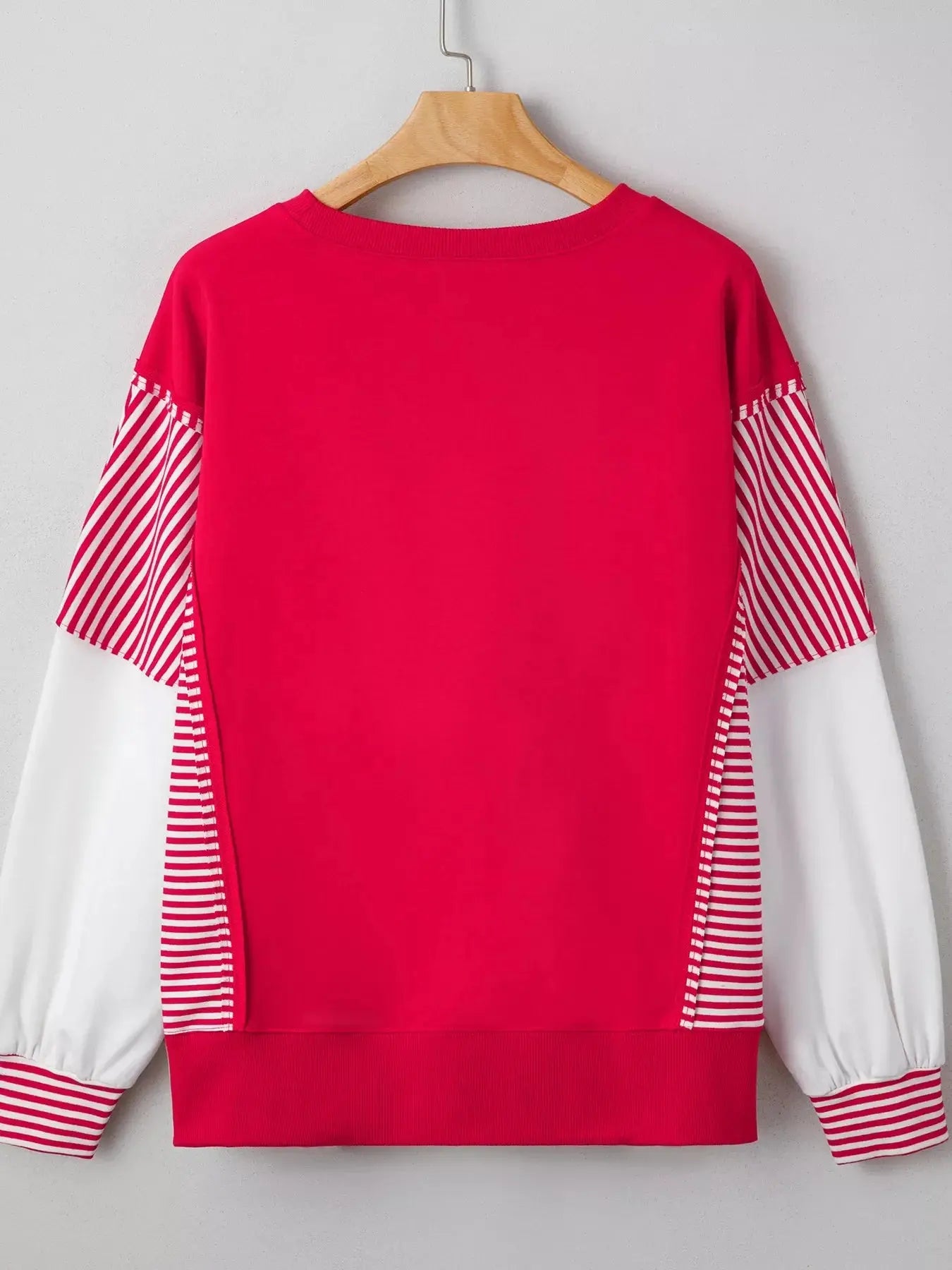 Striped Patchwork Sleeve Colorblock Sweatshirt Simply Love