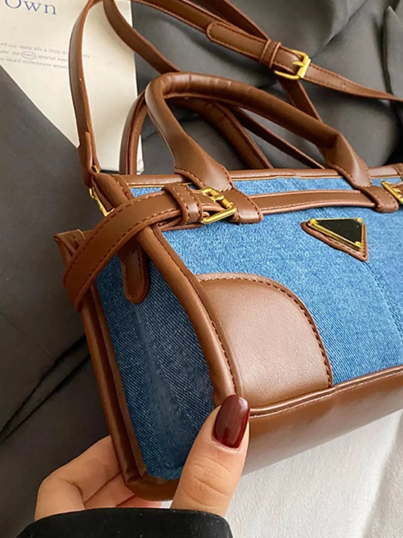Denim Patchwork Buckle Decor Crossbody Bag Simply Love