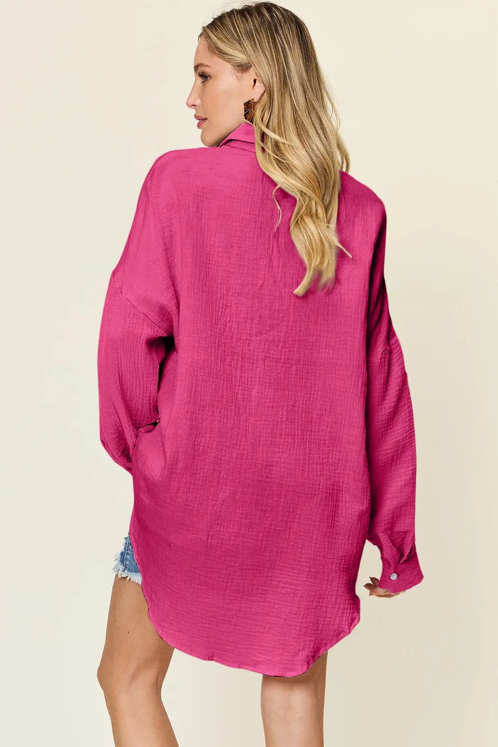 Double Take Full Size Pocketed Texture Button Up Shirt - Love Salve