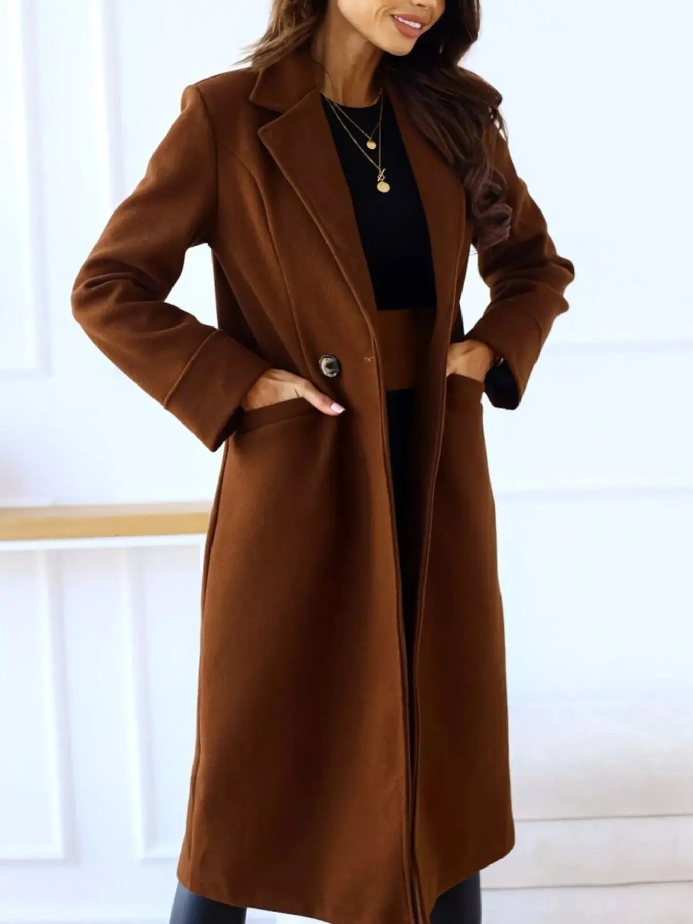 Lapel Collar Wool Blend Overcoat Simply Love