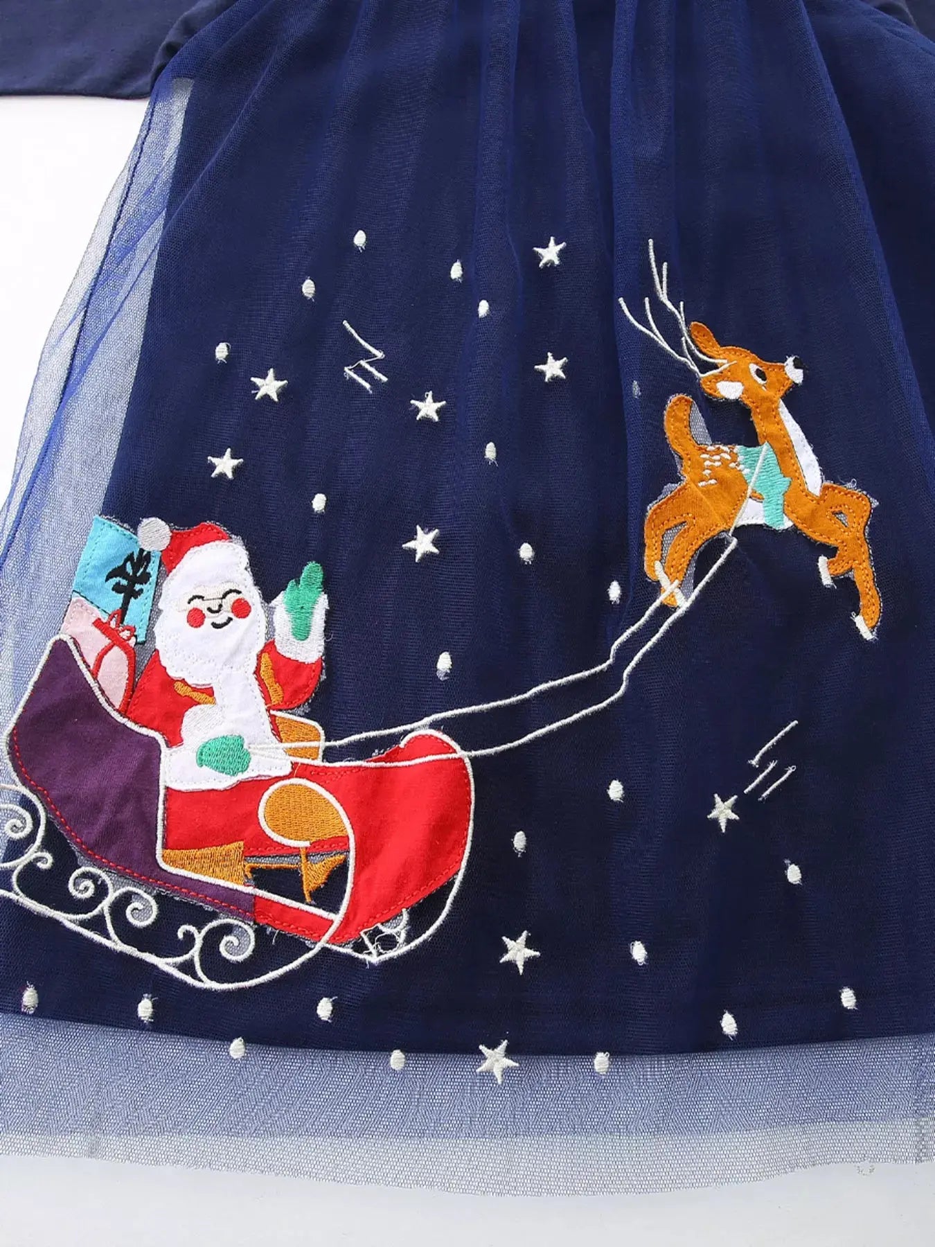 Children's Christmas Santa & Reindeer Embroidered Tulle Dress Simply Love