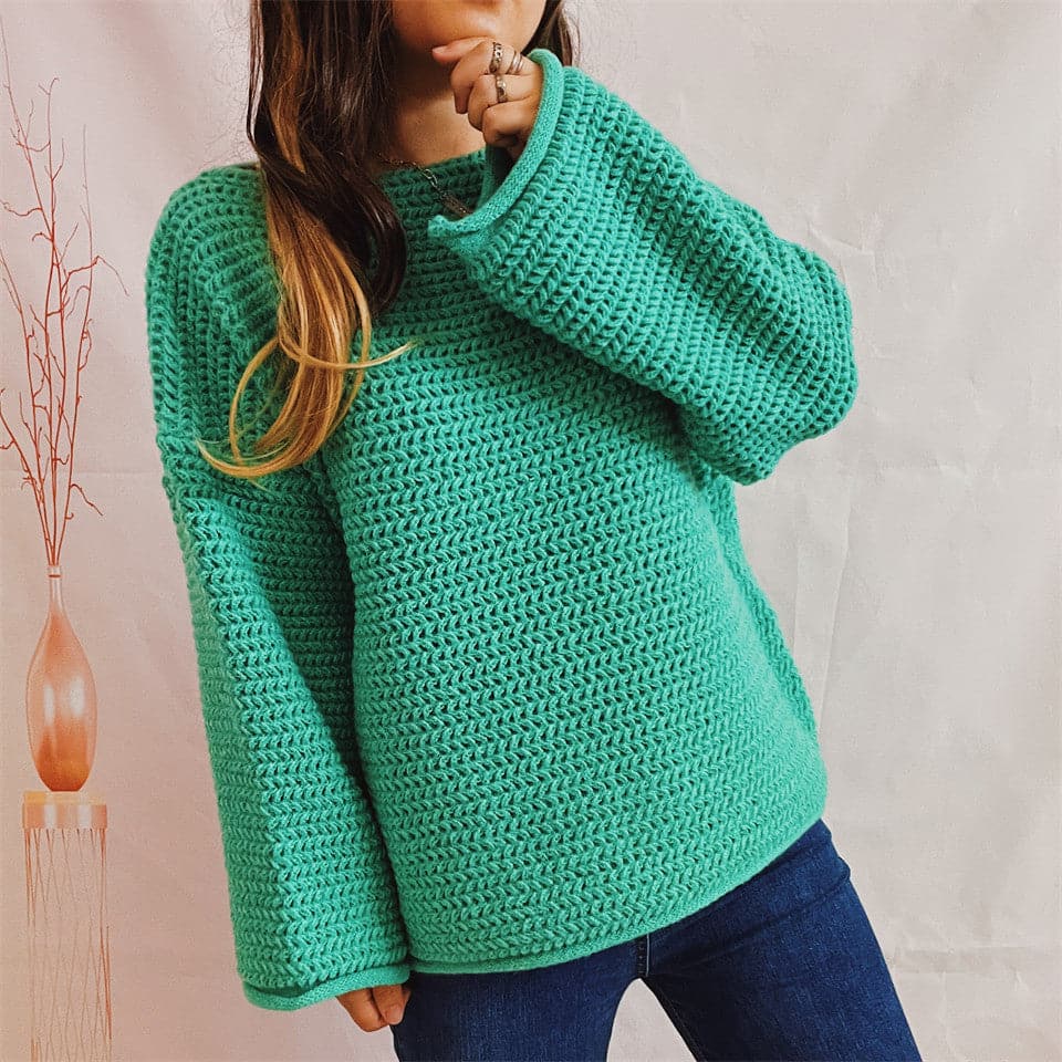 Openwork Boat Neck Long Sleeve Sweater.