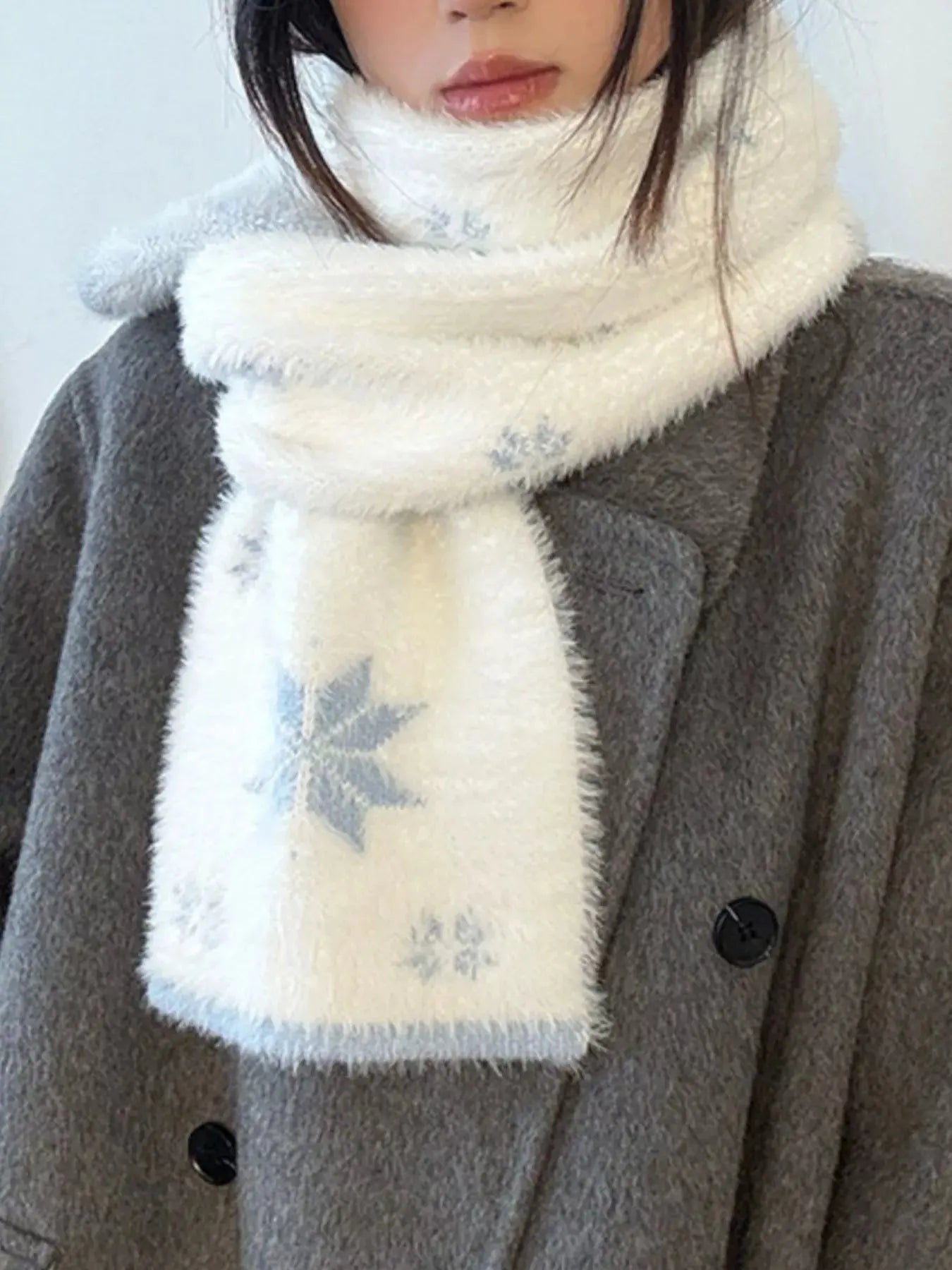 Fluffy Snowflake Pattern Winter Scarf Simply Love