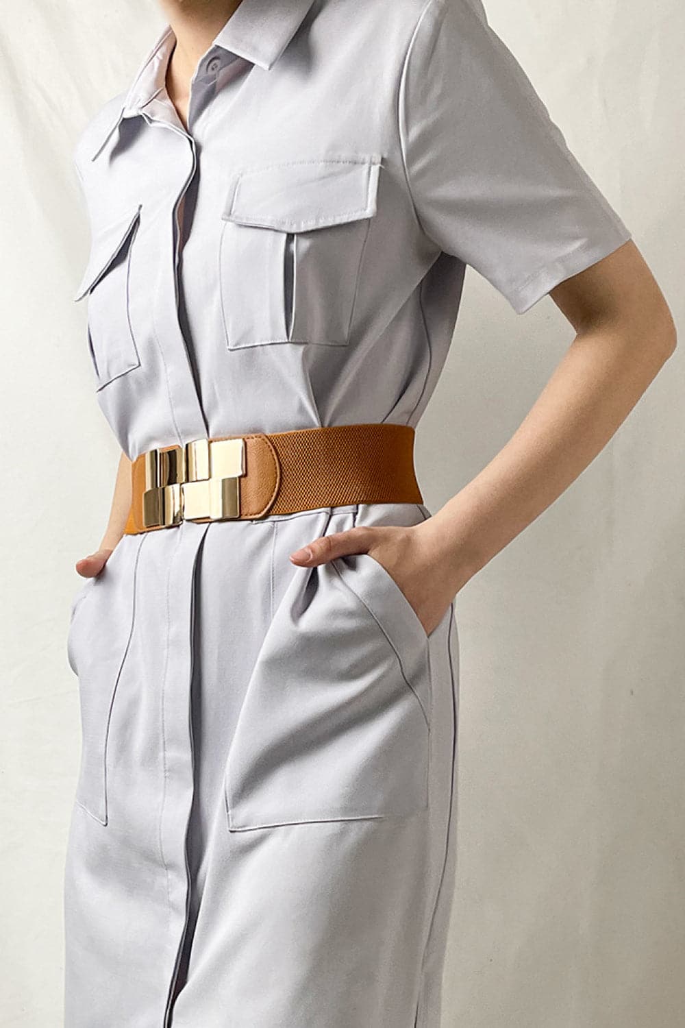 Geometric Buckle Elastic Wide Belt.