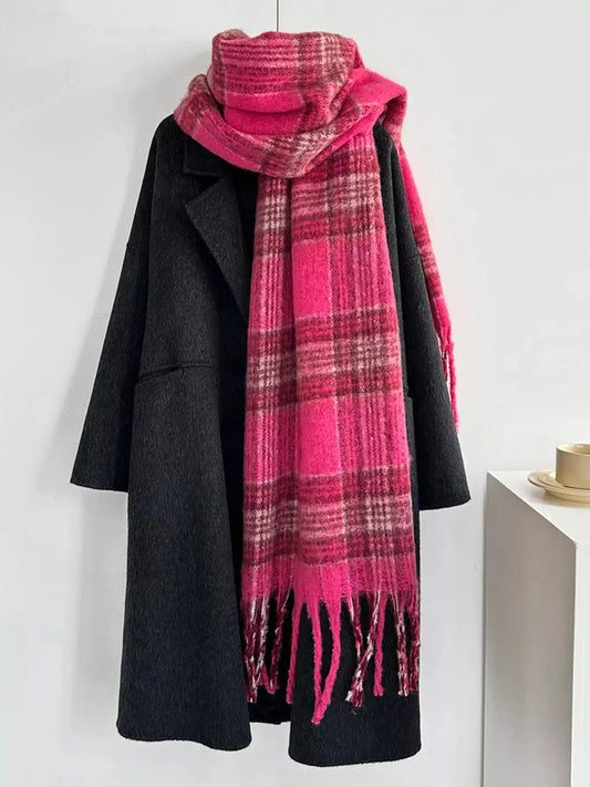 Fuzzy Plaid Fringe Scarf Simply Love