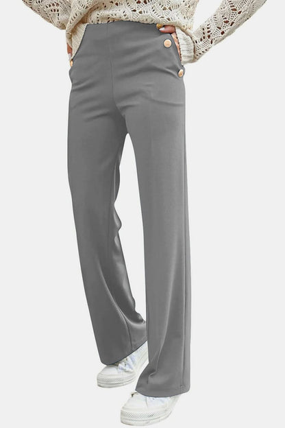 Button-Detail High Waist Trousers