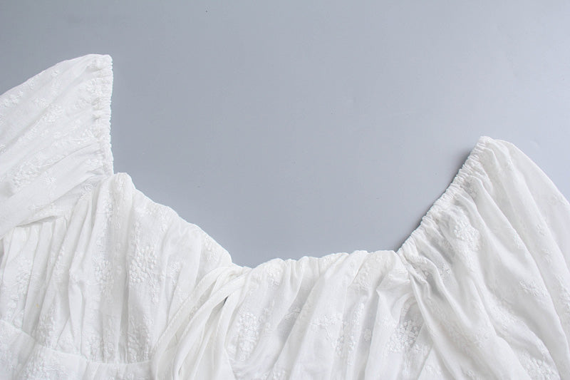 Vintage Court Sexy Tube Top Lace up Slim Fit Slimming White Puff Short Sleeve Eyelet Embroidery Dress for Women Bella Mia