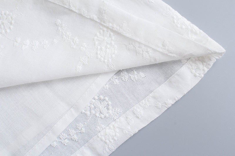 Vintage Court Sexy Tube Top Lace up Slim Fit Slimming White Puff Short Sleeve Eyelet Embroidery Dress for Women Bella Mia