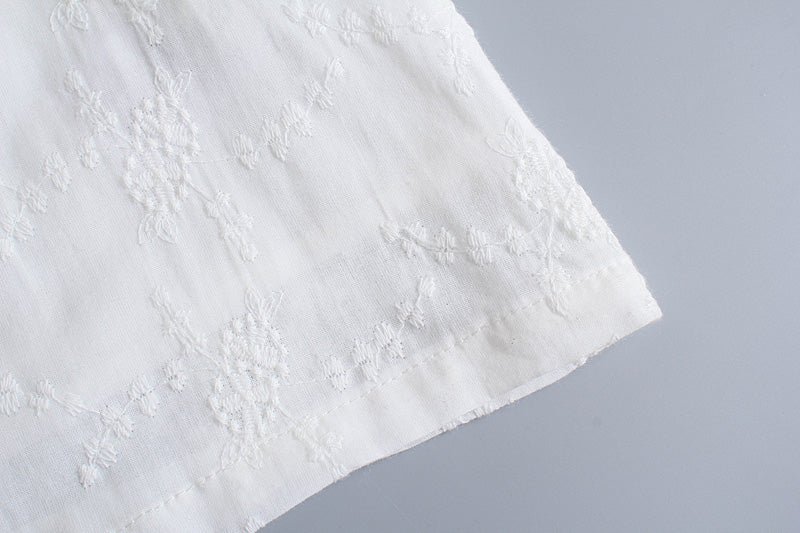 Vintage Court Sexy Tube Top Lace up Slim Fit Slimming White Puff Short Sleeve Eyelet Embroidery Dress for Women Bella Mia