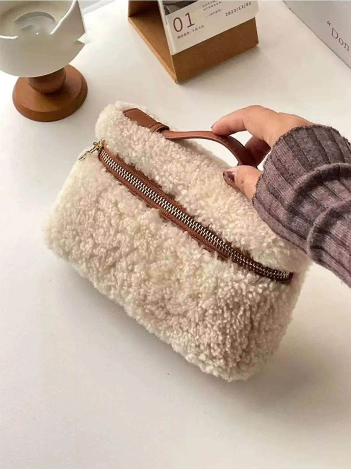 Lamb Wool Crossbody Bag Mini Plush Purse With Zipper Simply Love