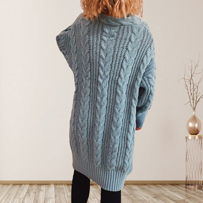 Cable-Knit Open Front Dropped Shoulder Cardigan.