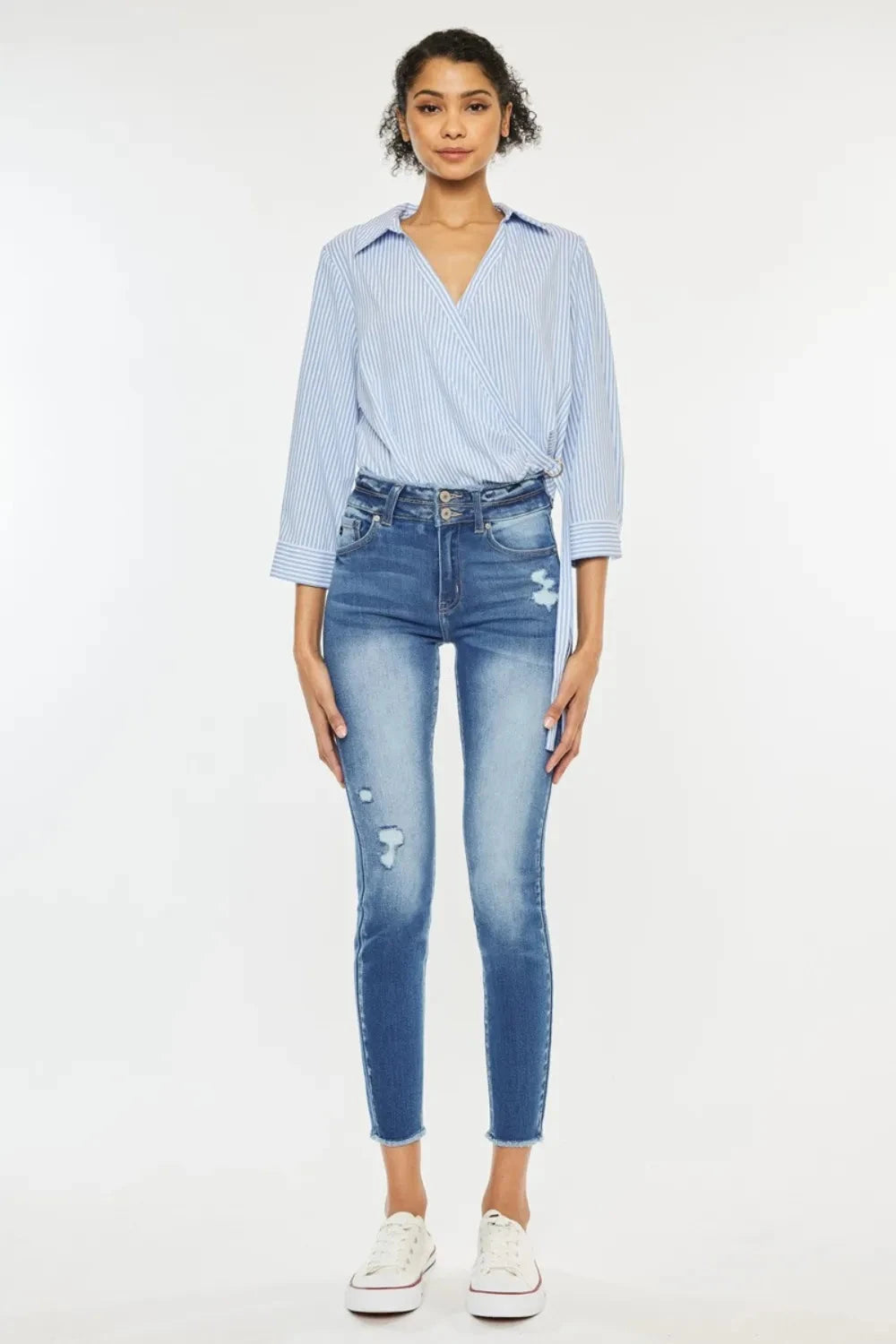 Kancan Distressed Raw Hem High Waist Jeans Coco’s Tee Boutique