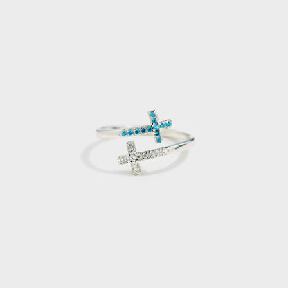 Zircon 925 Sterling Silver Double Cross Bypass Ring.