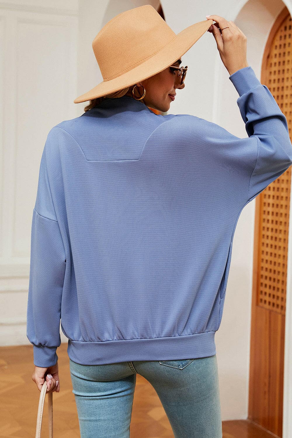 Half Zip Dropped Shoulder Sweatshirt.