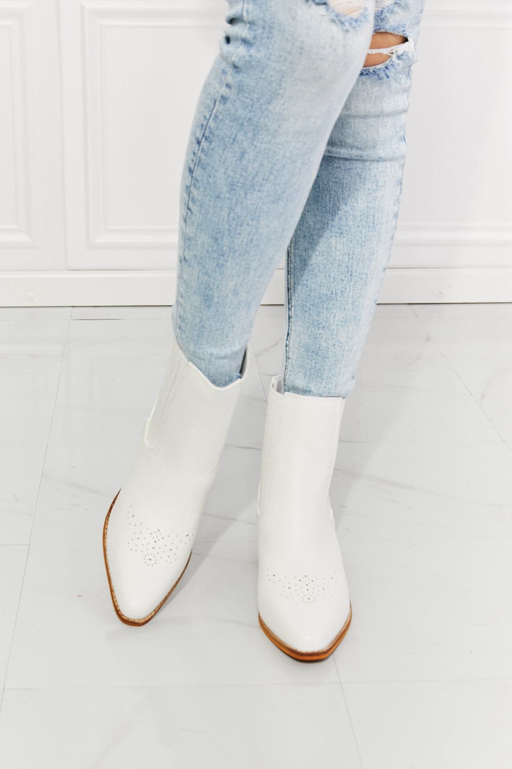 MMShoes Love the Journey Stacked Heel Chelsea Boot in White.