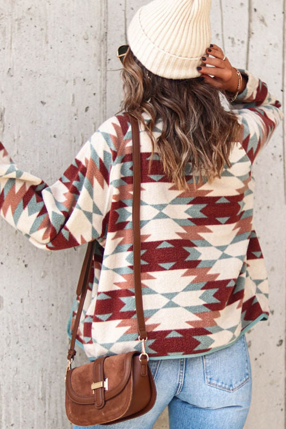 Cozy chic fiery red Aztec fleece jacket for plus sizes