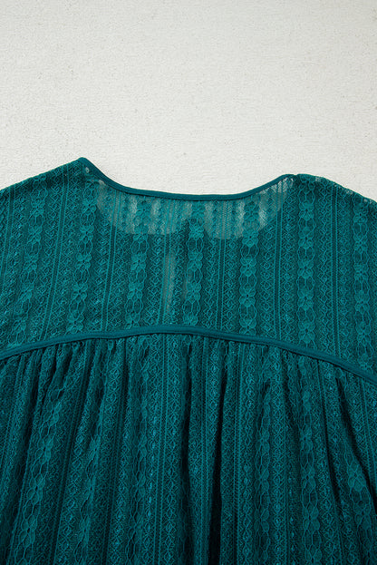 Premium Evergreen Sheer Lace Balloon Sleeve Babydoll Blouse