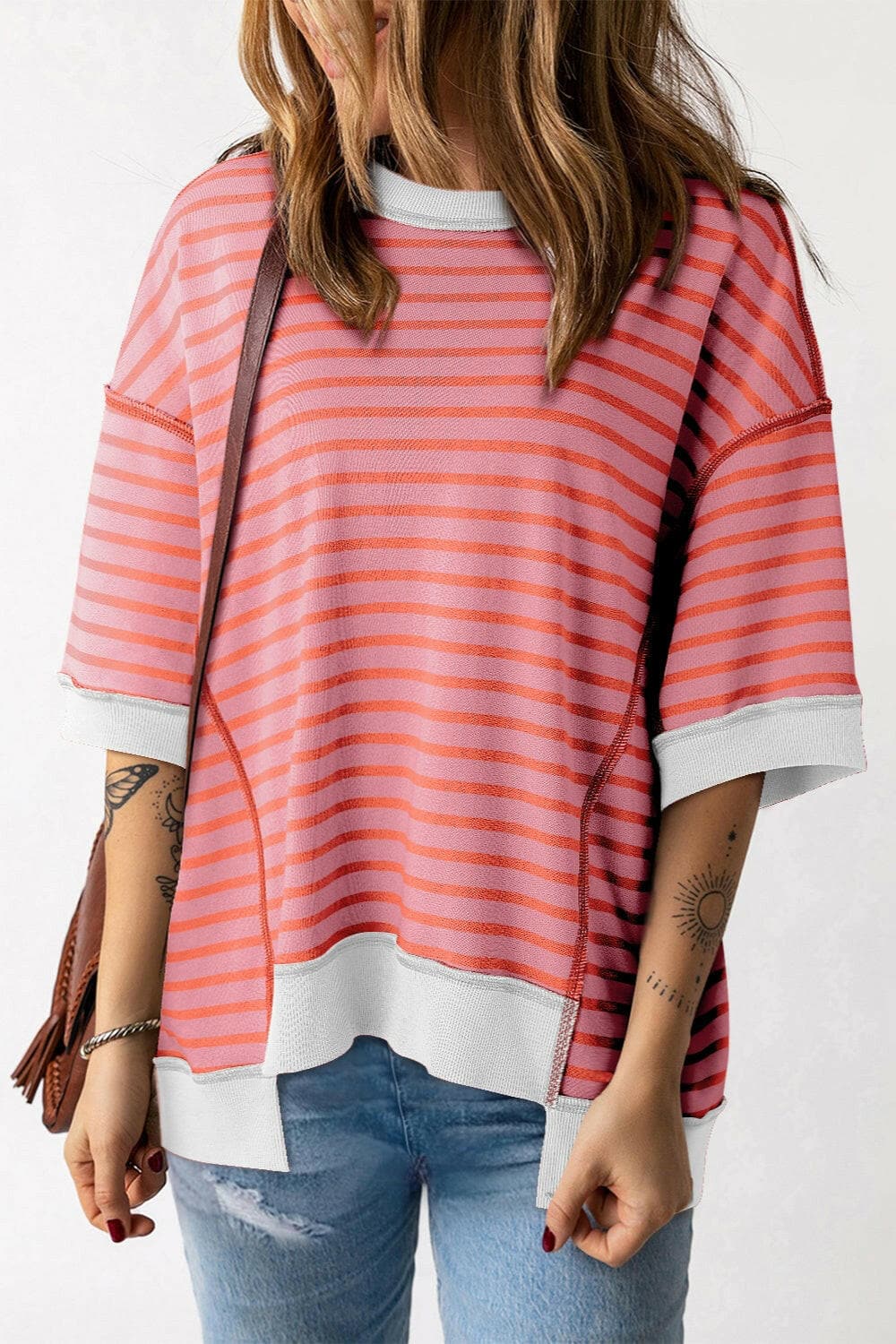 Striped Round Neck Half Sleeve T-Shirt.