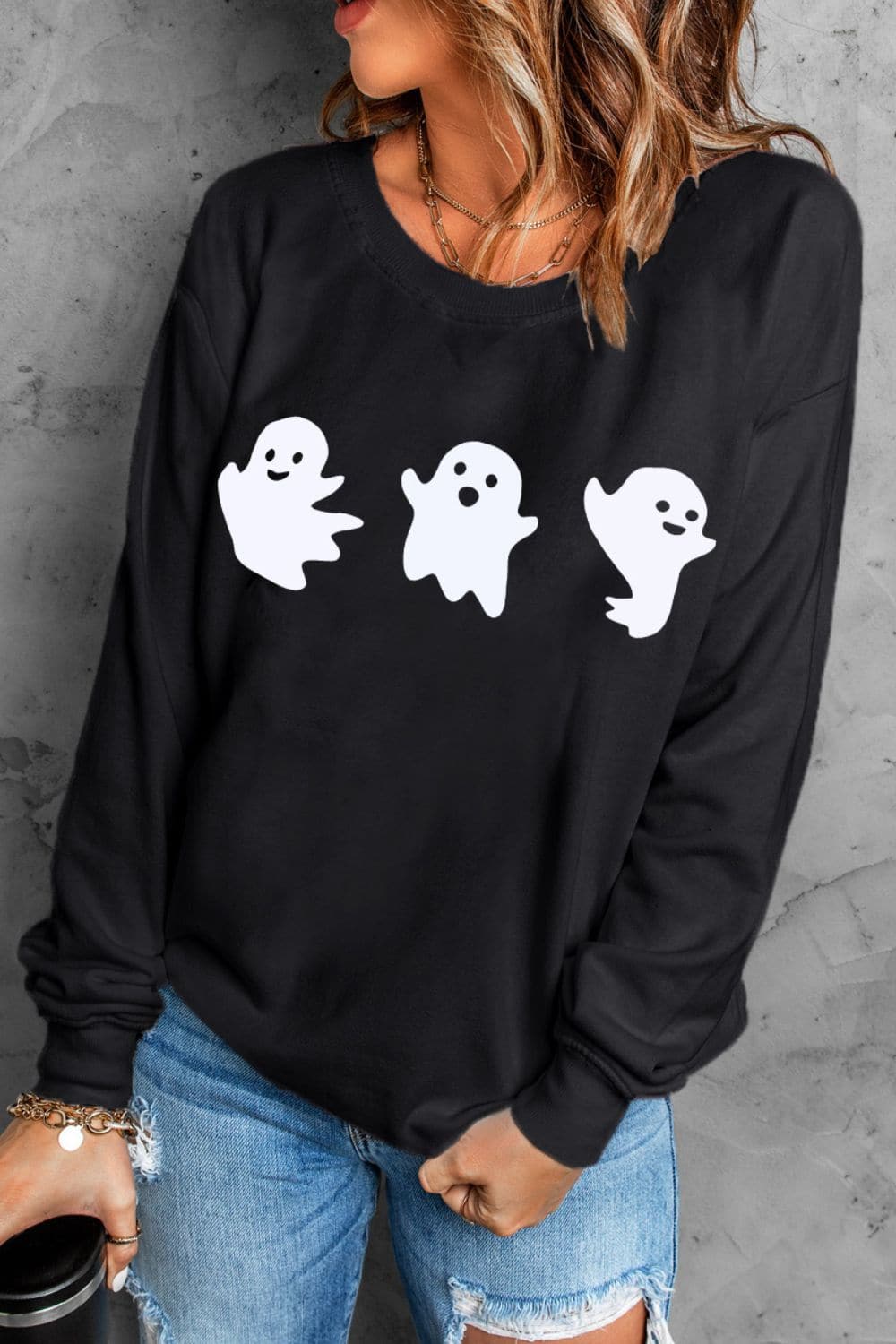 Ghost Round Neck Long Sleeve Sweatshirt.