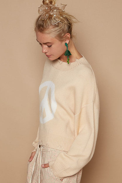 Peaceful style: POL round neck long sleeve sweater with playful design