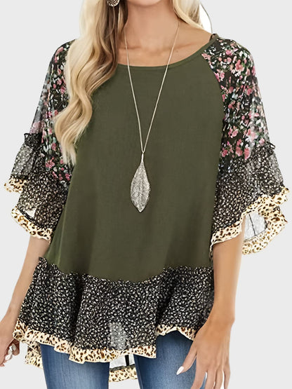 Frilled printed blouse - half sleeves