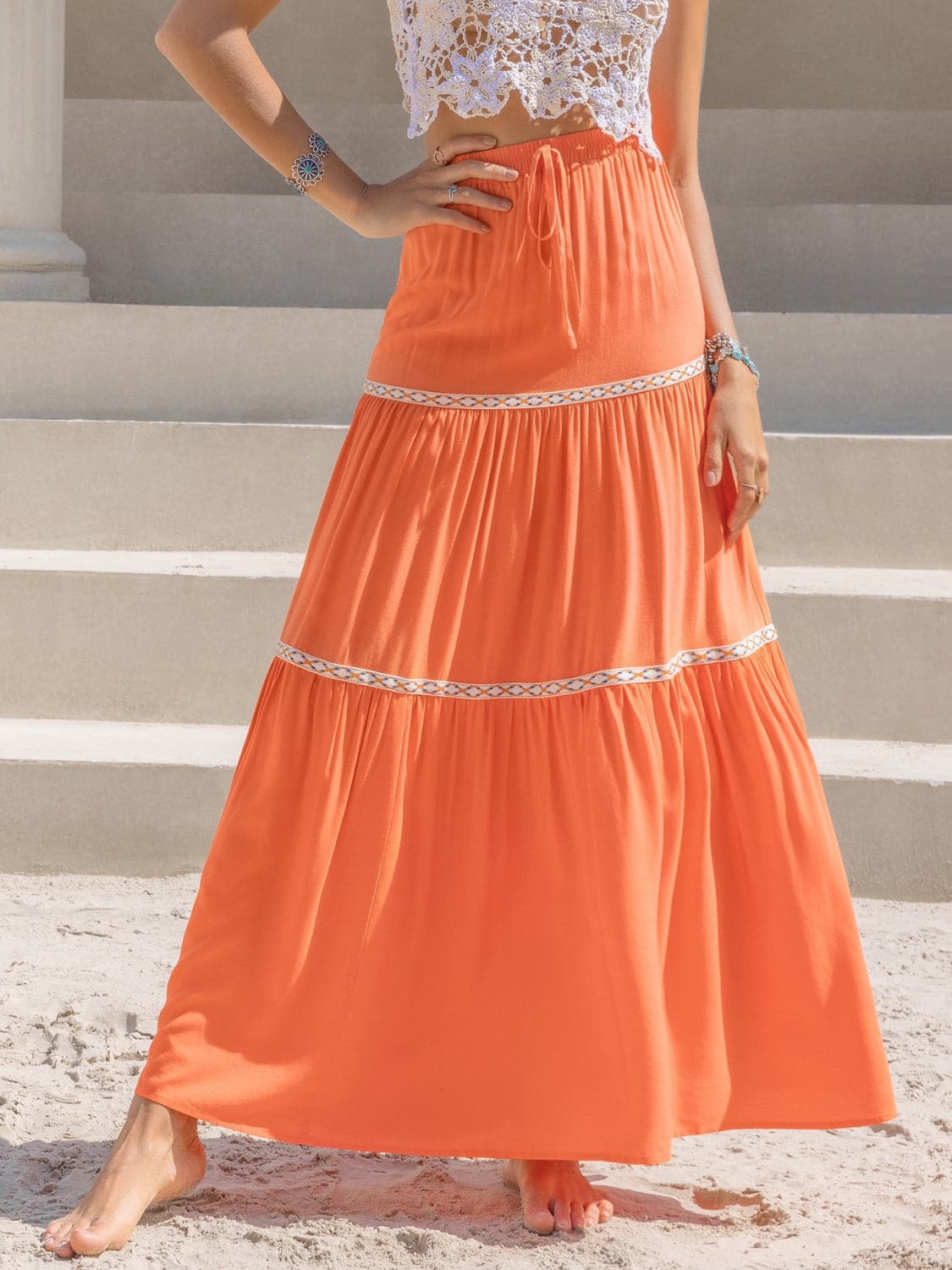 High Waist Maxi Tiered Skirt.