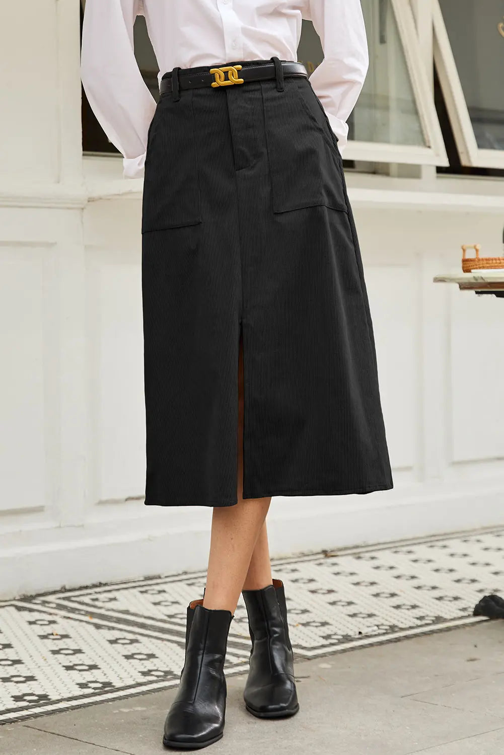 Black Front Slit High Waist Midi Skirt For Women Casual Elegant Dear-Lover Dropshipping