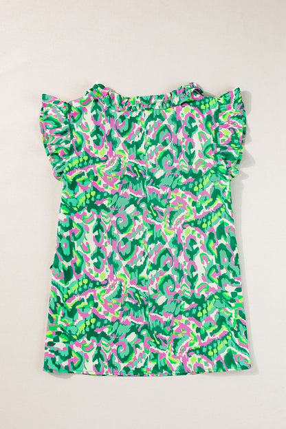 Chic green abstract ruffled tank top