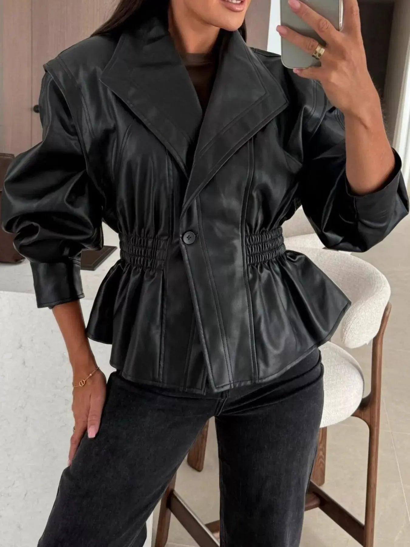 Peplum Waist Leather Jacket Simply Love