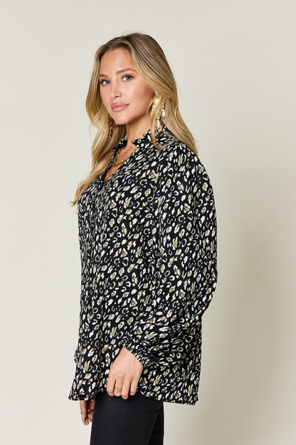 Double Take Leopard Blouse - Long Sleeve