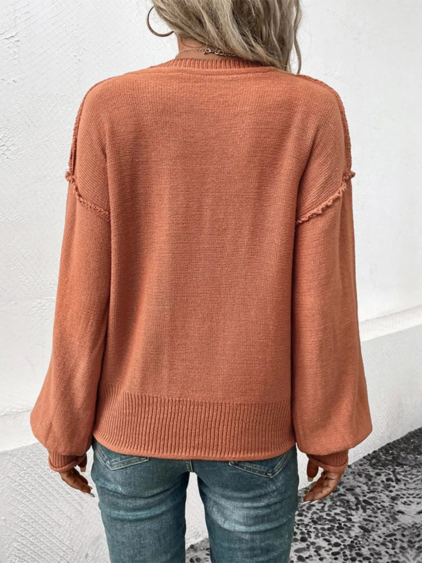 V-Neck Dropped Shoulder Sweater Simply Love