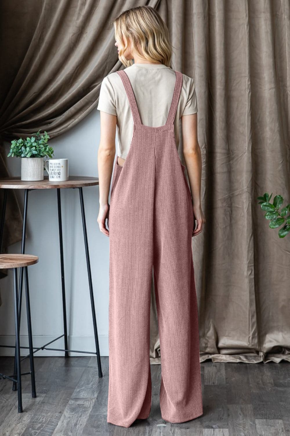 Heimish Full Size Ribbed Front Pocket Sleeveless Jumpsuit.