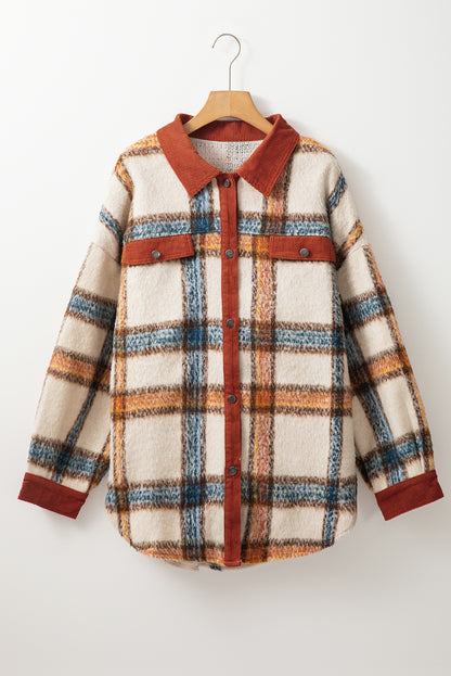 Brown stripe plus size plaid jacket