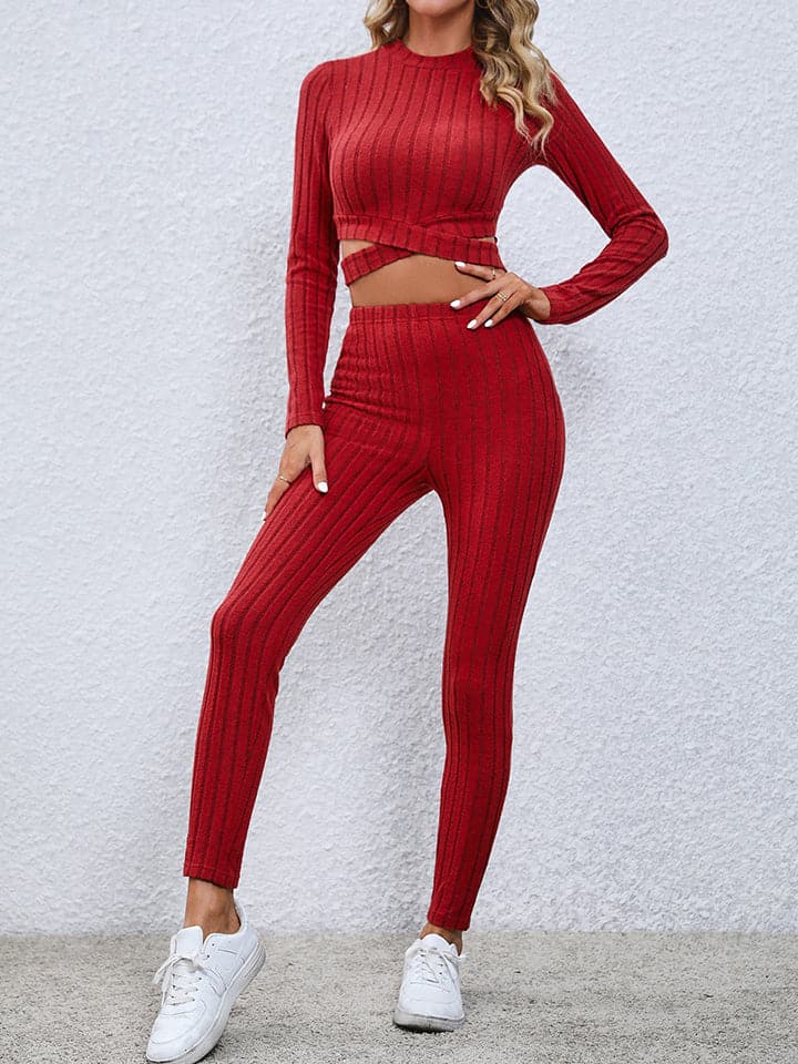 Crisscross Knit Top and Leggings Set.