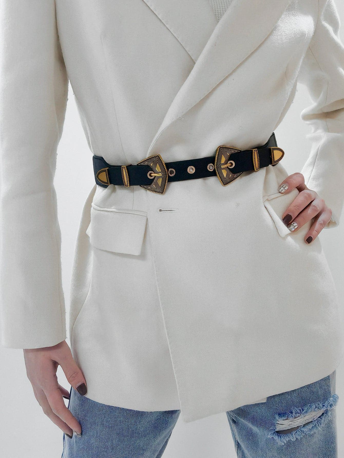 Double Buckle PU Leather Belt.