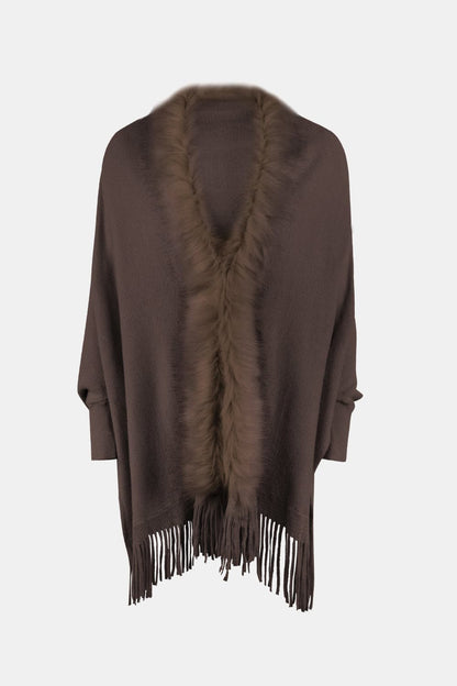 Fringe Open Front Long Sleeve Poncho.