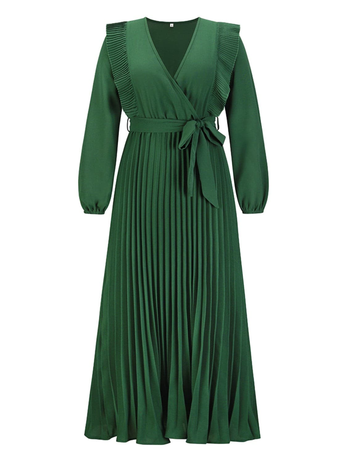 Pleated Surplice Tie Waist Maxi Dress.