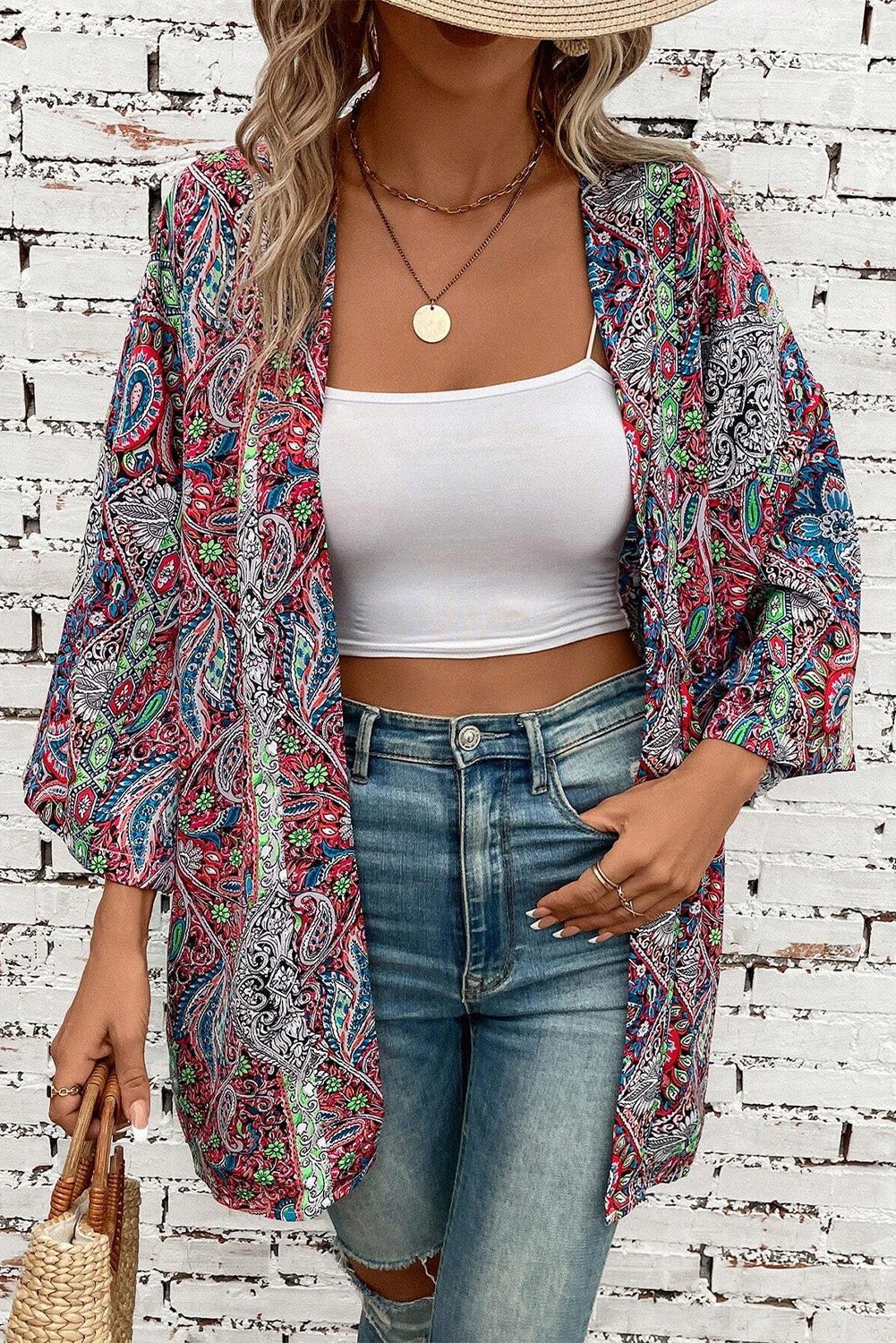 Chic red paisley kimono – stylish layering