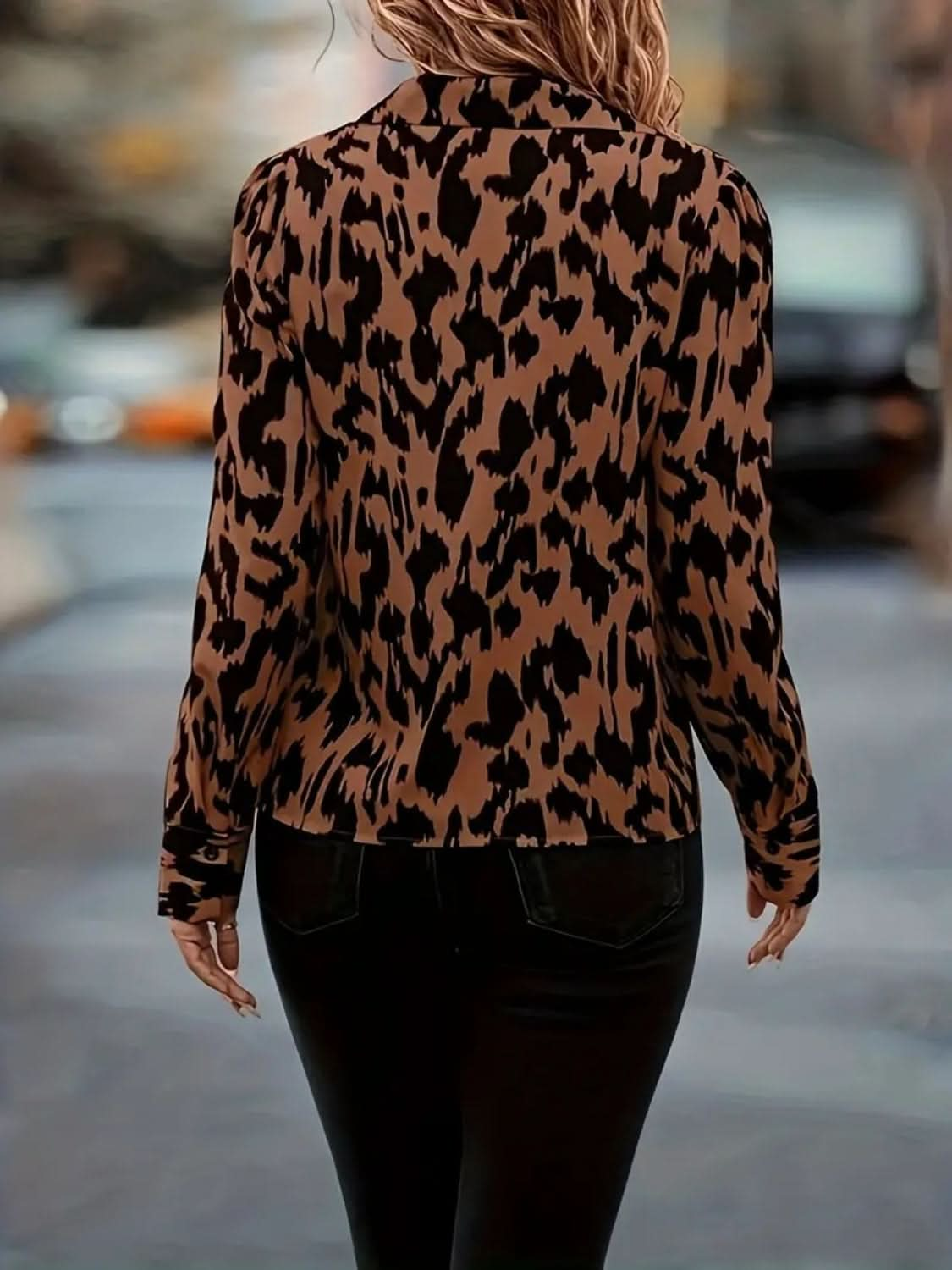 Classic Printed Long Sleeve Blouse with Johnny Collar