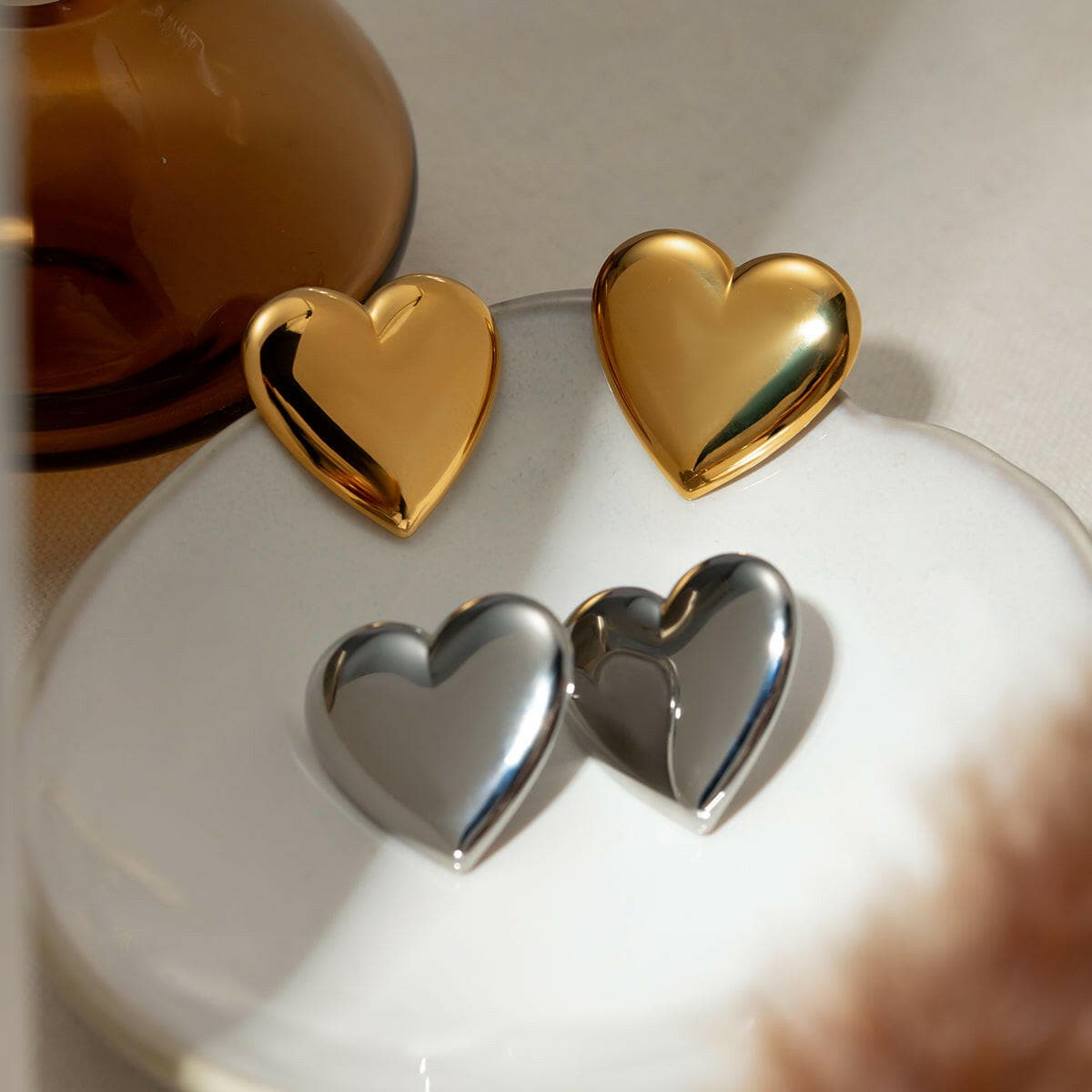 Stainless Steel Heart Stud Earrings.