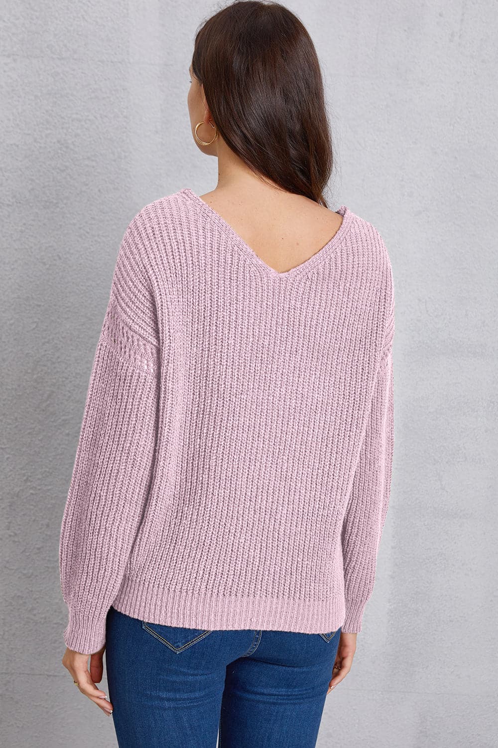 V-Neck Pocketed Dropped Shoulder Knit Top.